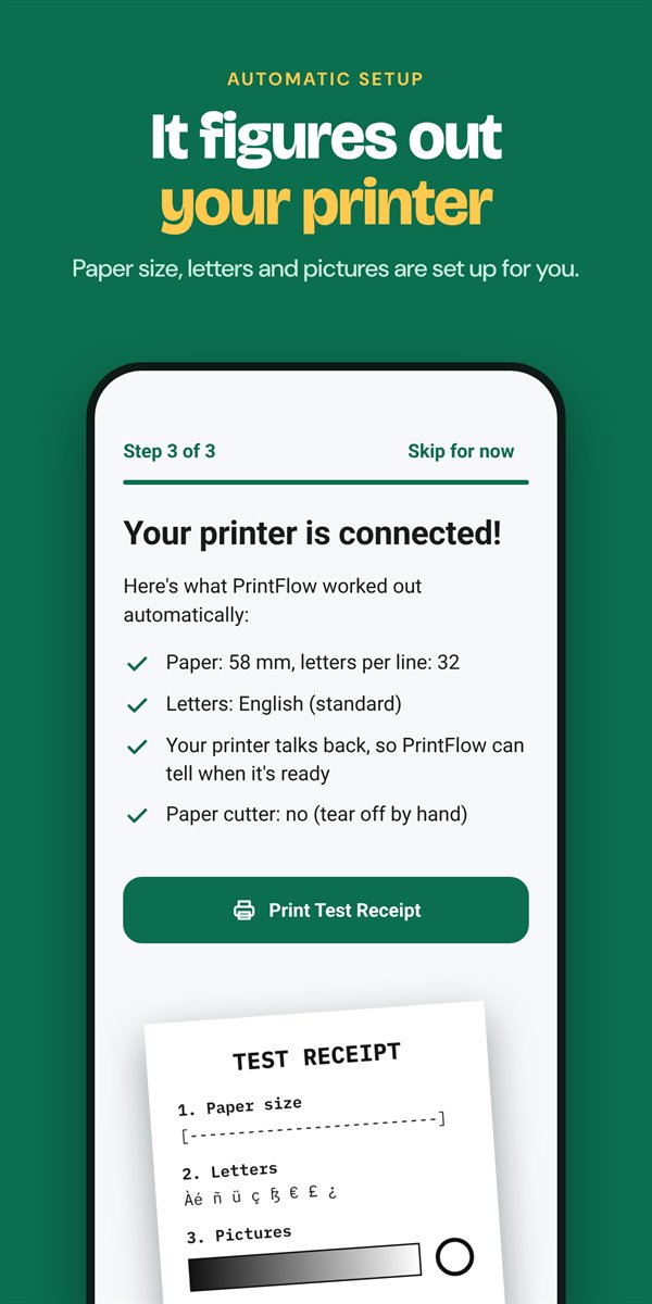 Raw Print detecting the printer's paper width and features.